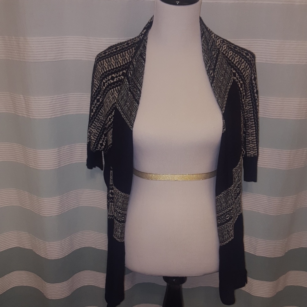 Blue and tan open shawl cardigan